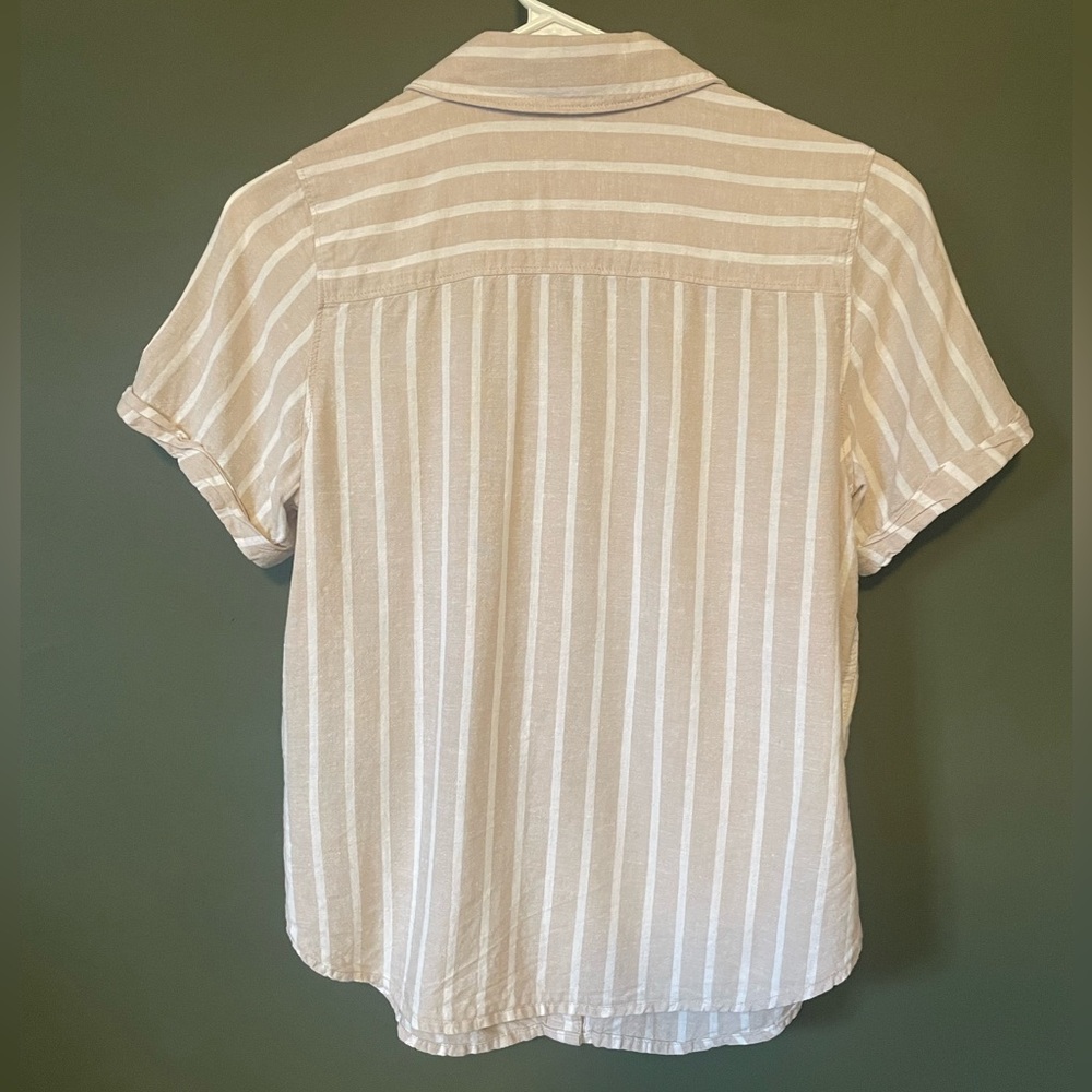 Abercrombie & Fitch Linen Tan & White Stripe Short Sleeve Blouse Top Size XS - Picture 4 of 11